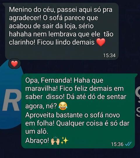 Depoimento de cliente no WhatsApp